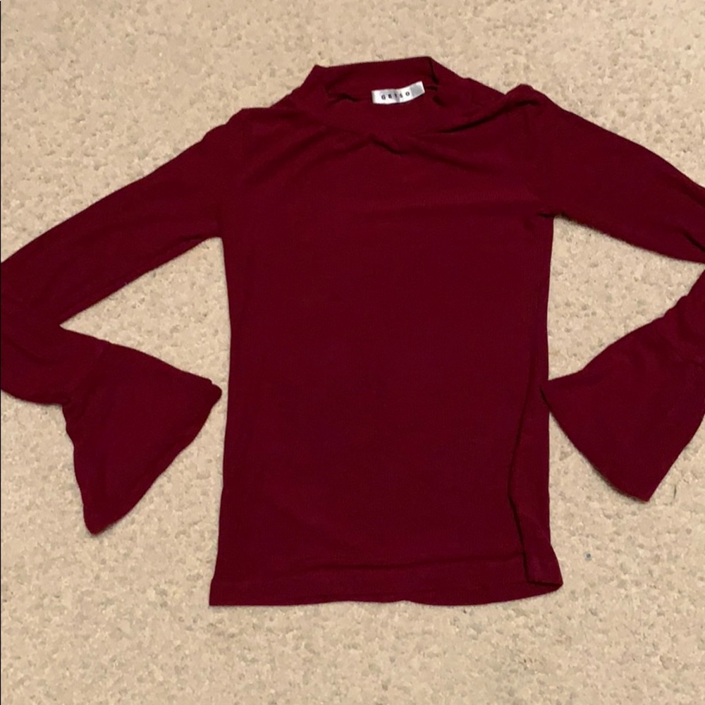 ☘️Ribbed Mock Neck Shirt with Bell Sleeve